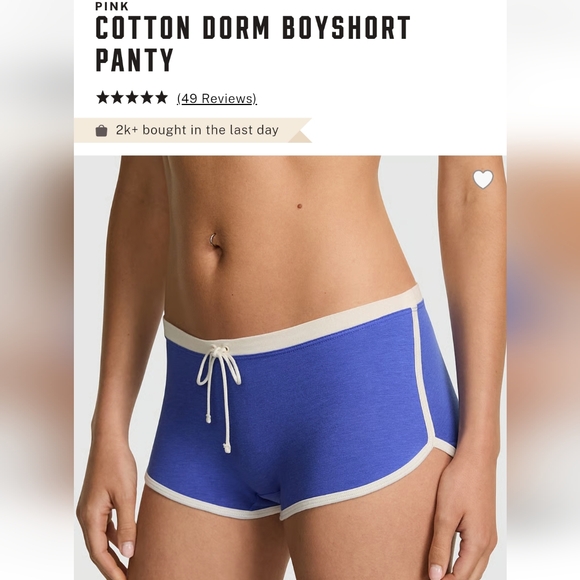 PINK Victoria's Secret Cotton Dorm Boyshort Panty Shorts SMALL BLUE - Picture 3 of 10